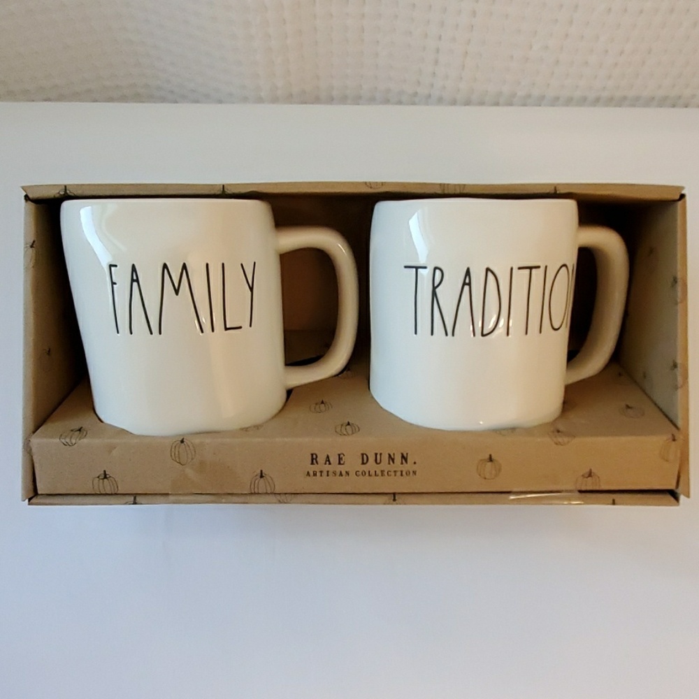 RAE DUNN "FAMILY" & "TRADITION" Mug Set